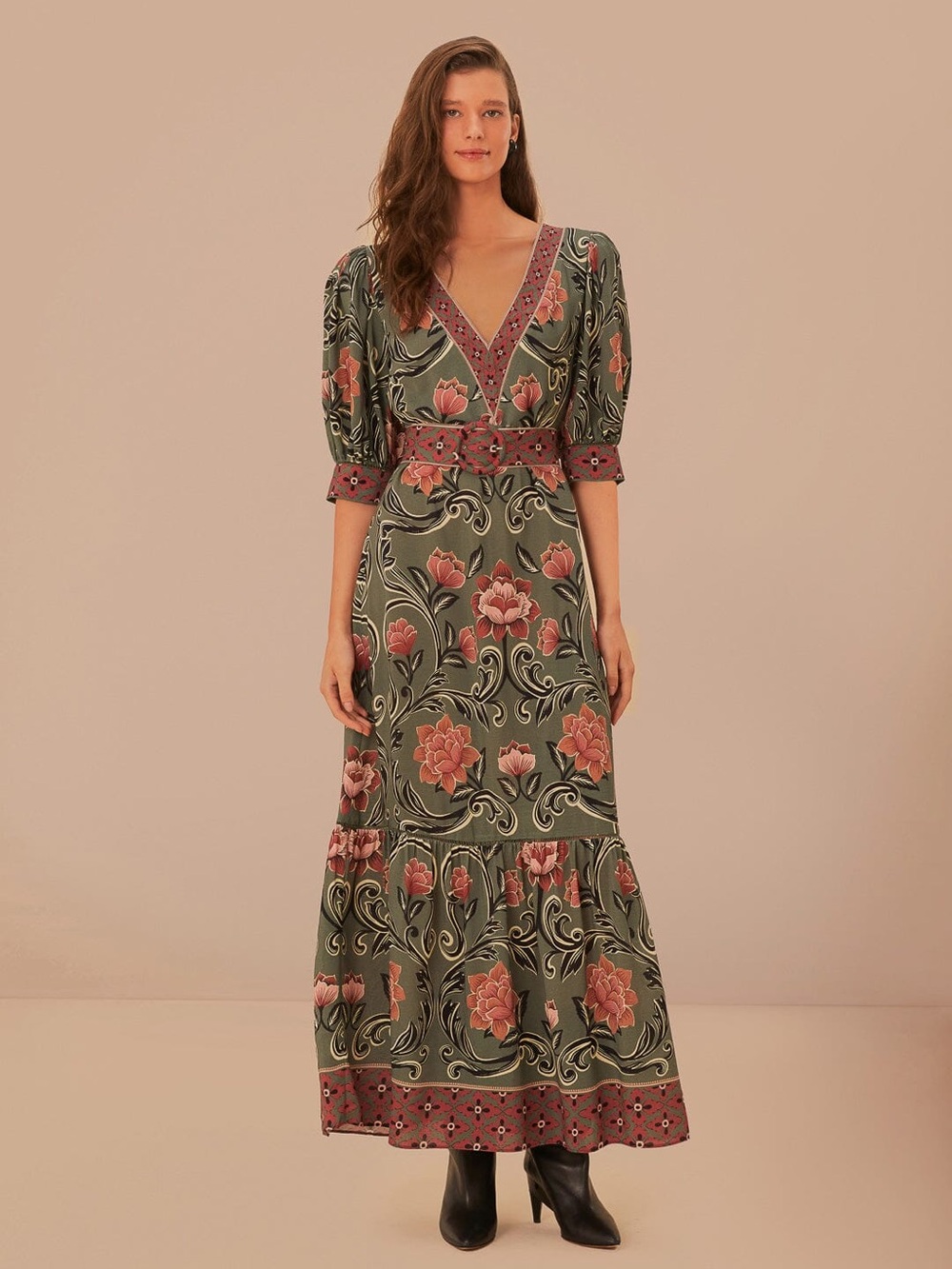 Farm Rio Arabesque Floral Green Maxi Dress